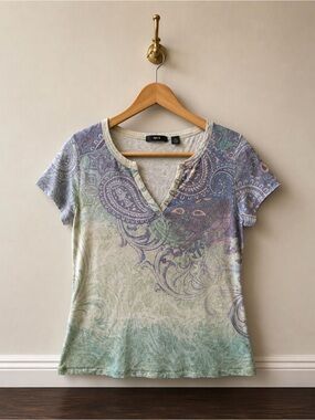 Y2K Apt. 9 Paisley Embellished Henley Fairy Boho Top Medium